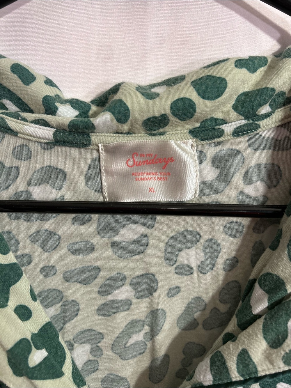 In My Sundays - Leopard-Print Green Button-Front Pajama Set - Picture 4 of 6